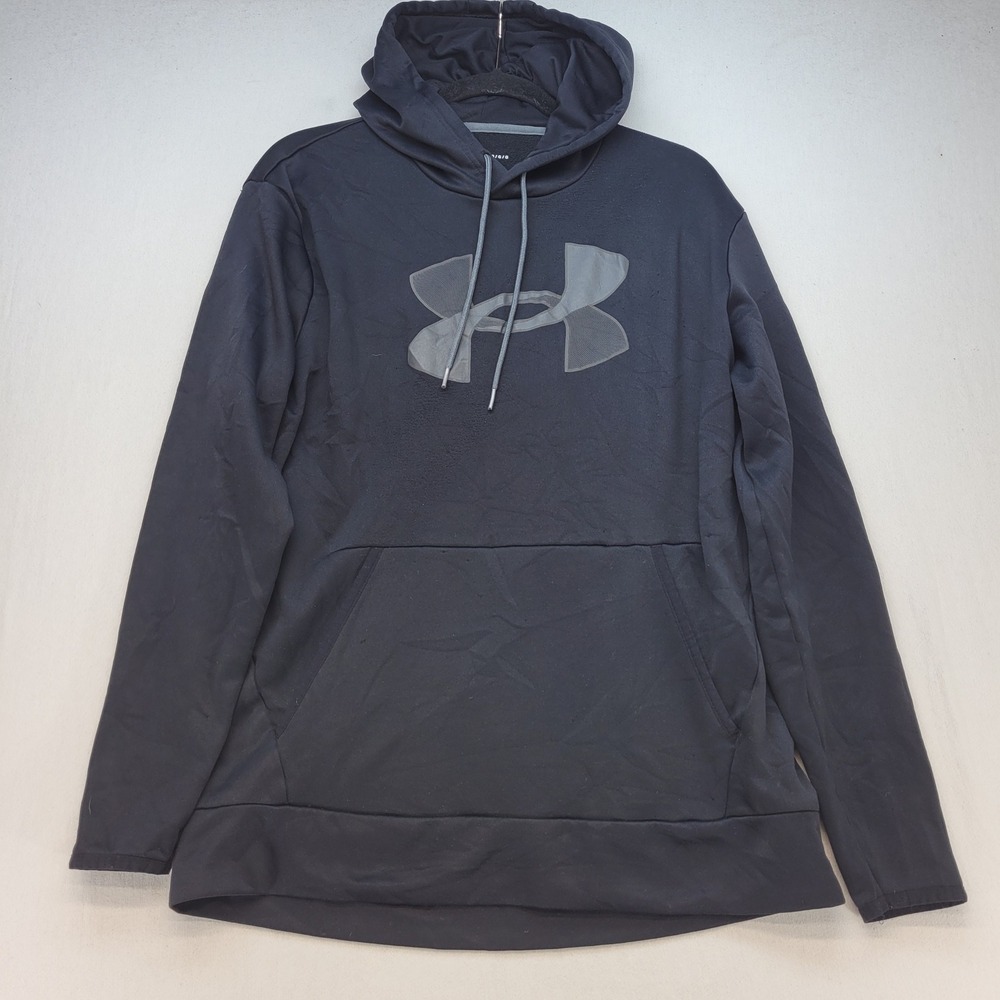 Under Armour Hoodie Mens Large Black Loose Fit Fleece Pullover Logo